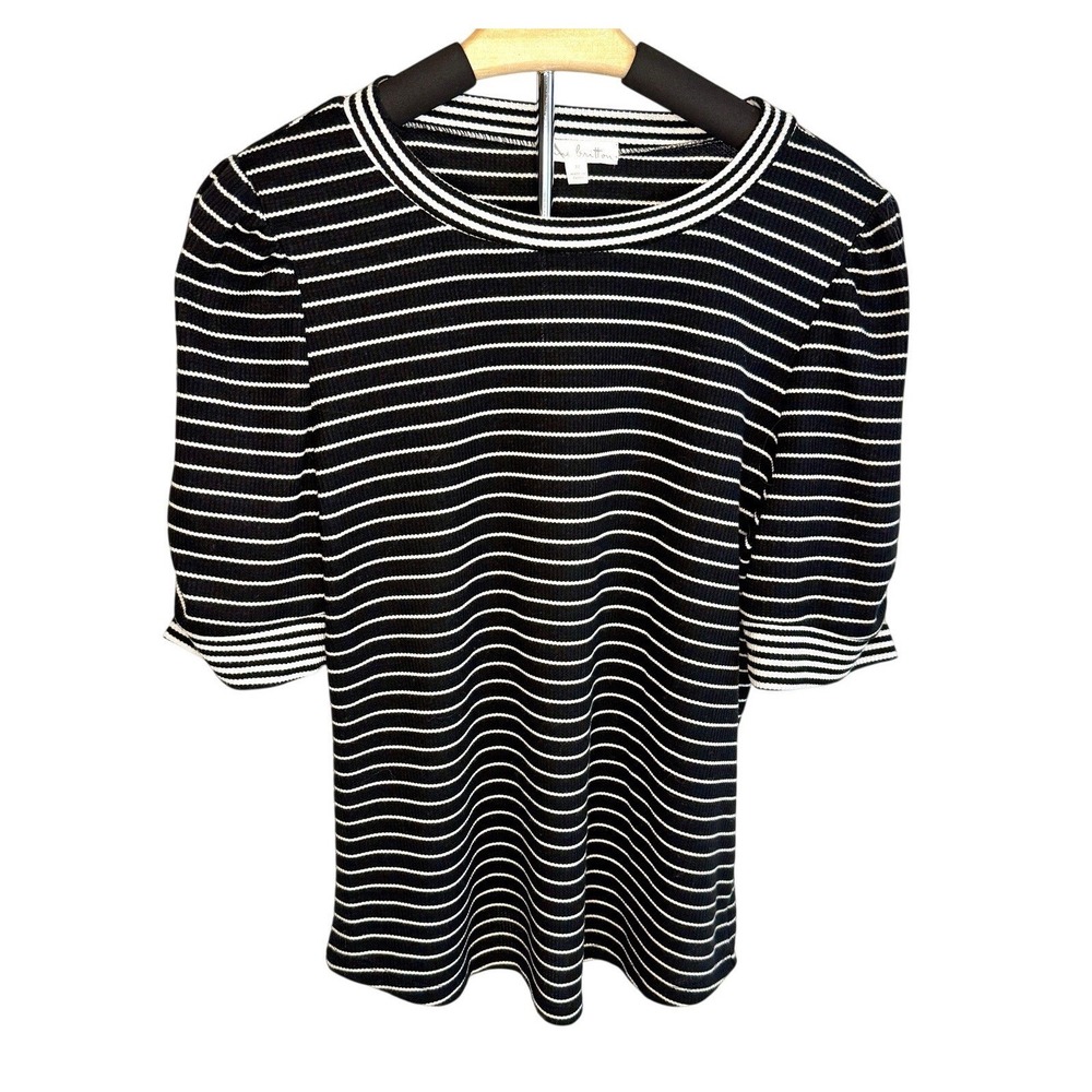 Mine Britton Womens Short Sleeve Striped Top M Soft Feminine Minimalist Career